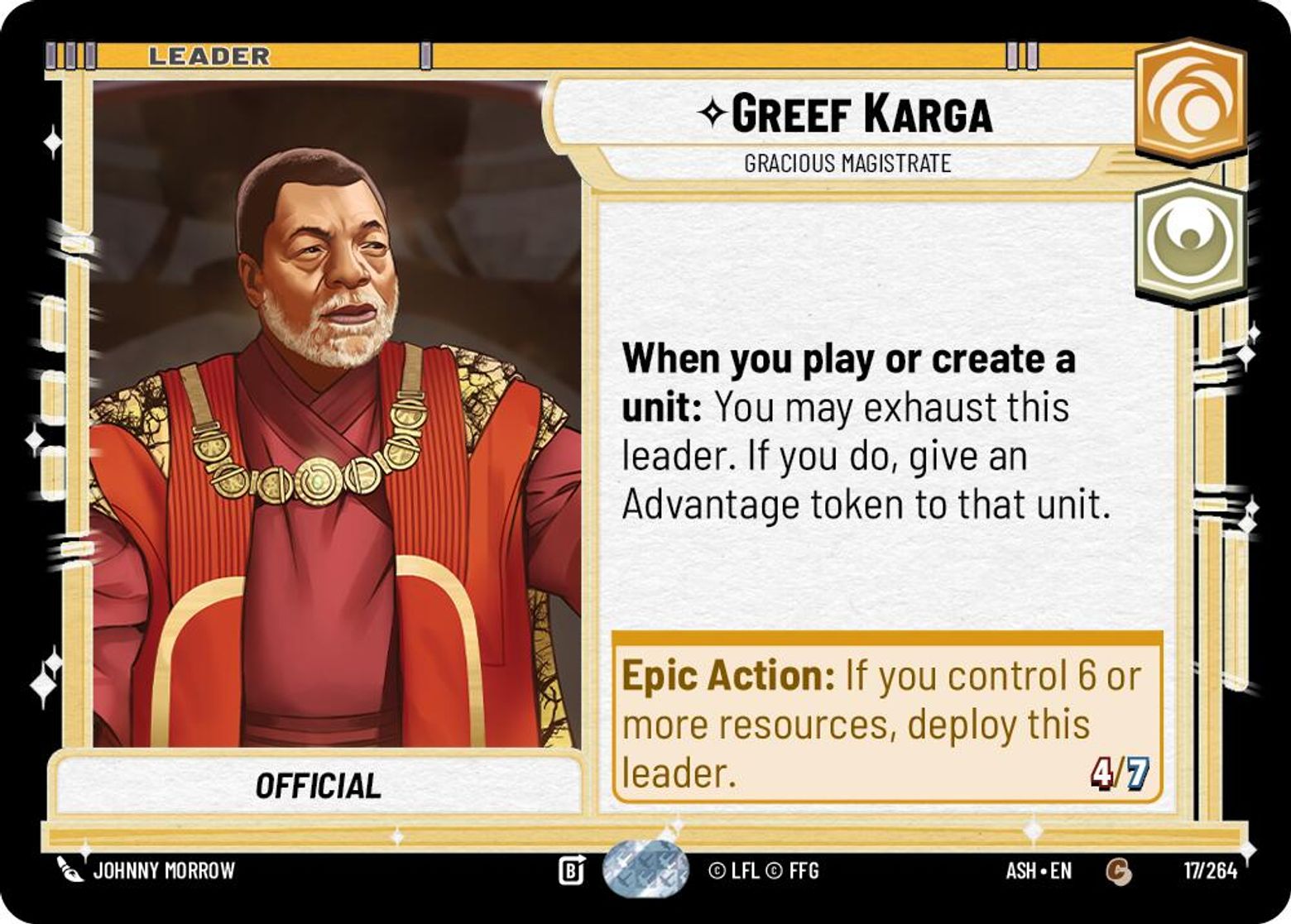 Greef Karga, Gracious Magistrate card art