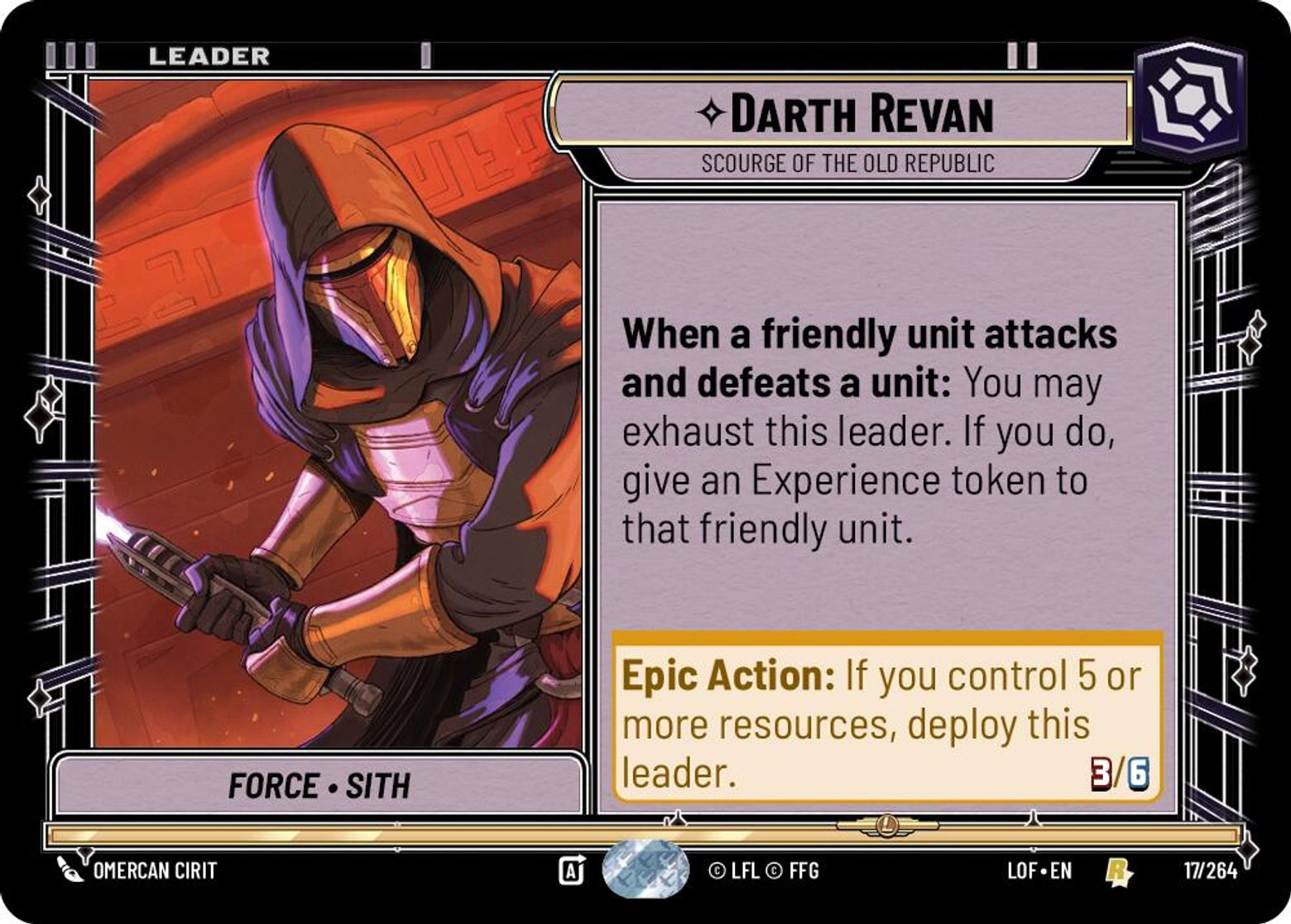 Darth Revan, Scourge of the Old Republic card art