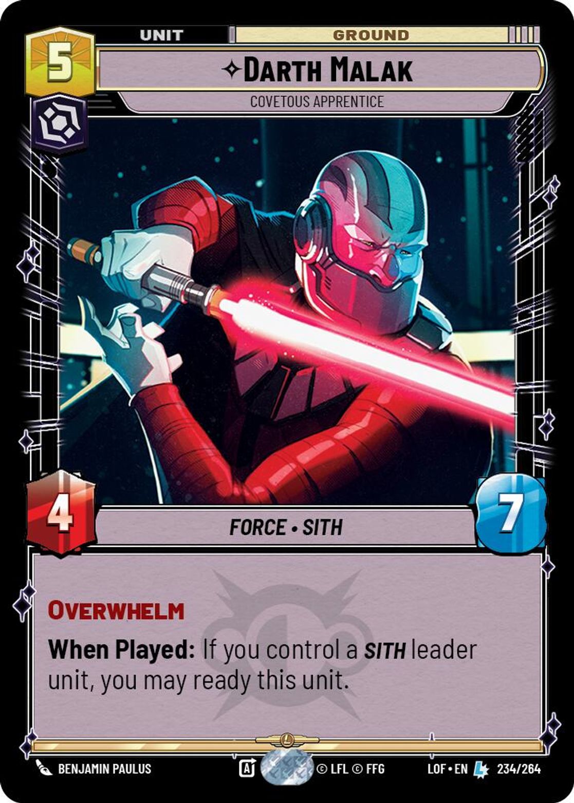 Darth Malak, Covetous Apprentice card art