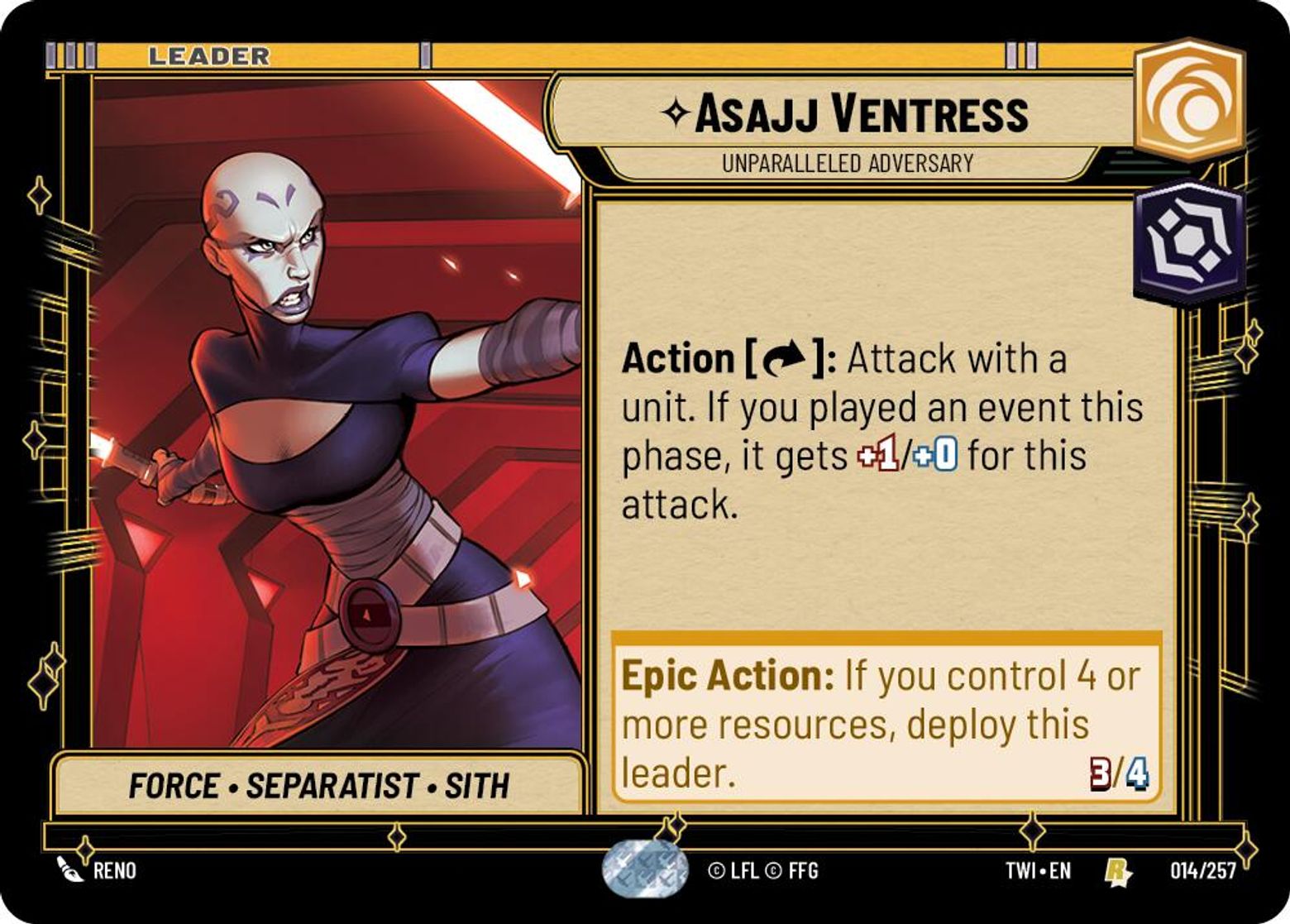 Asajj Ventress, Unparalleled Adversary card art